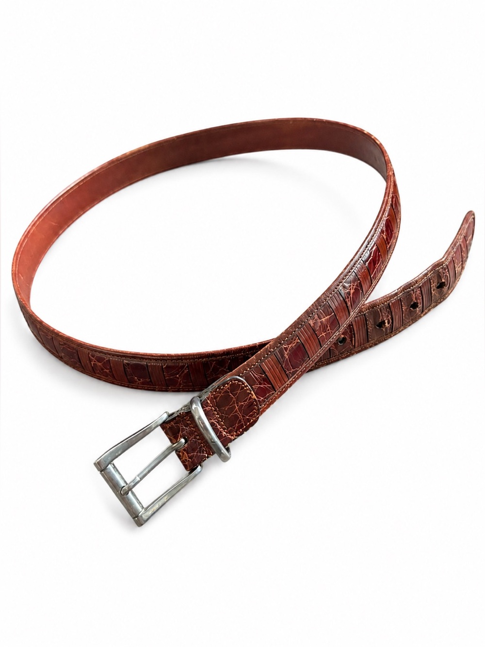 Genuine Crocodile Mens Belt Made In Spain By Calé Brushed Brass Buckle 42